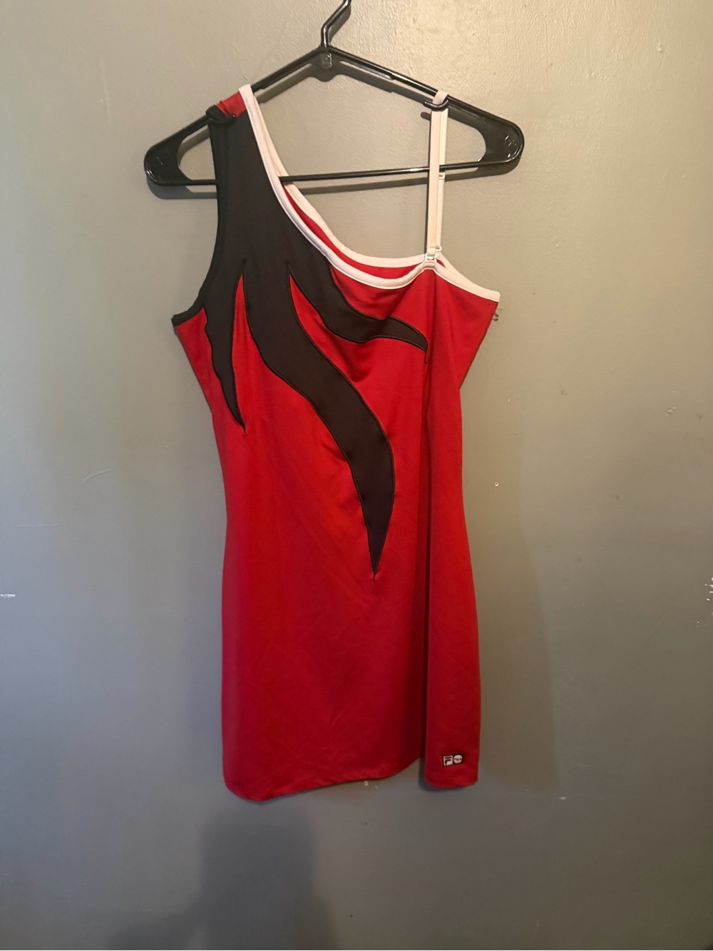 Fila Red One-Shoulder Dress with Black Accent and White Trim